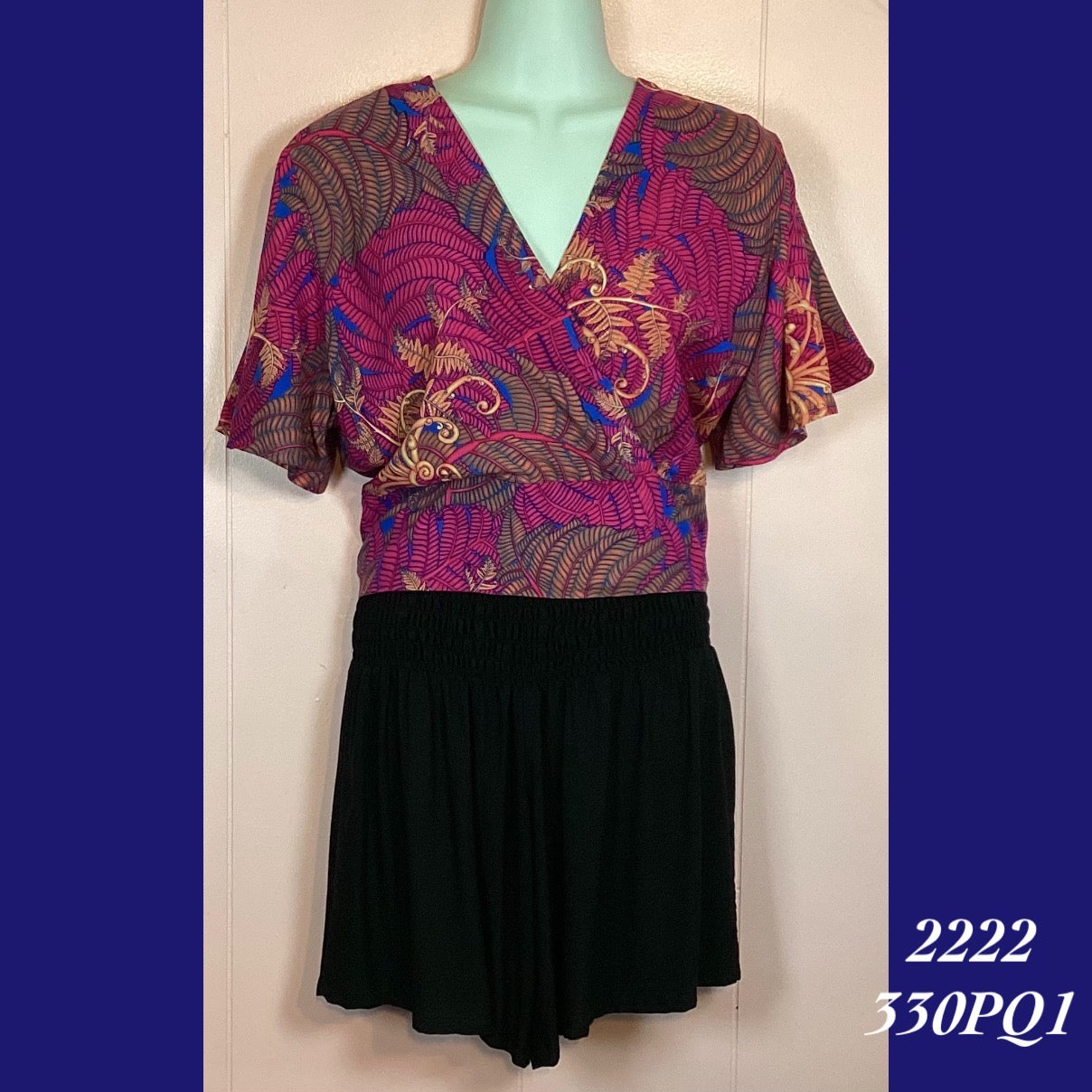 2222 - 330PQ1  , Bell sleeved cross front top