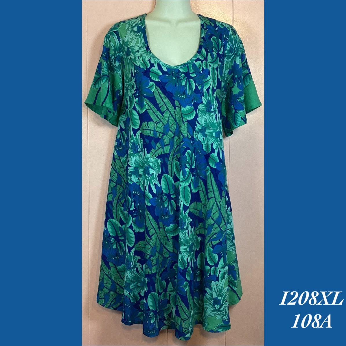 1208XLX - 108A , Sleeved swing tank dress with pockets plus size