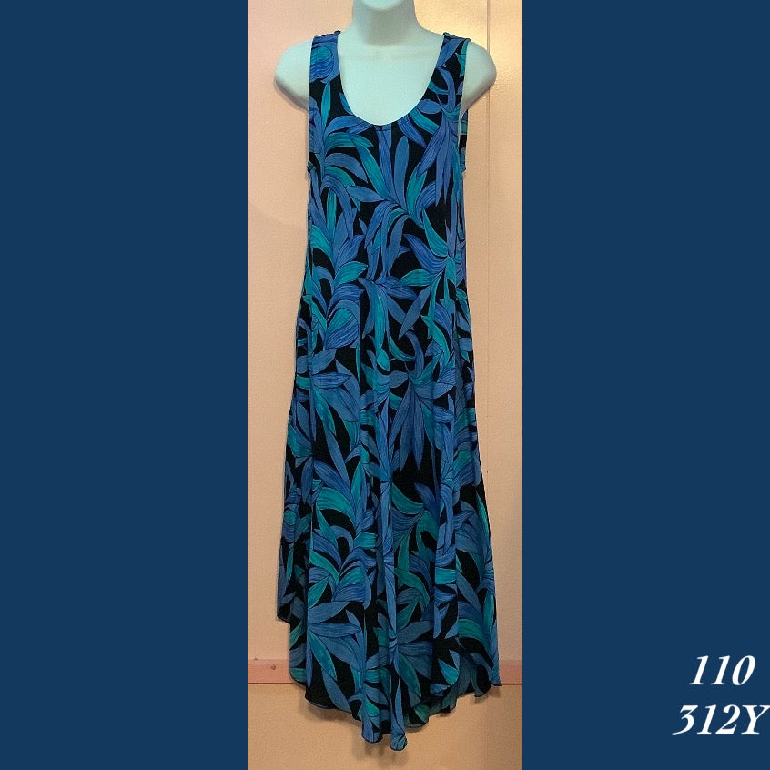hawaiian print midi dress Rainbow Jo Blue Ti Leaf Resort Wear Midi Dress, 110