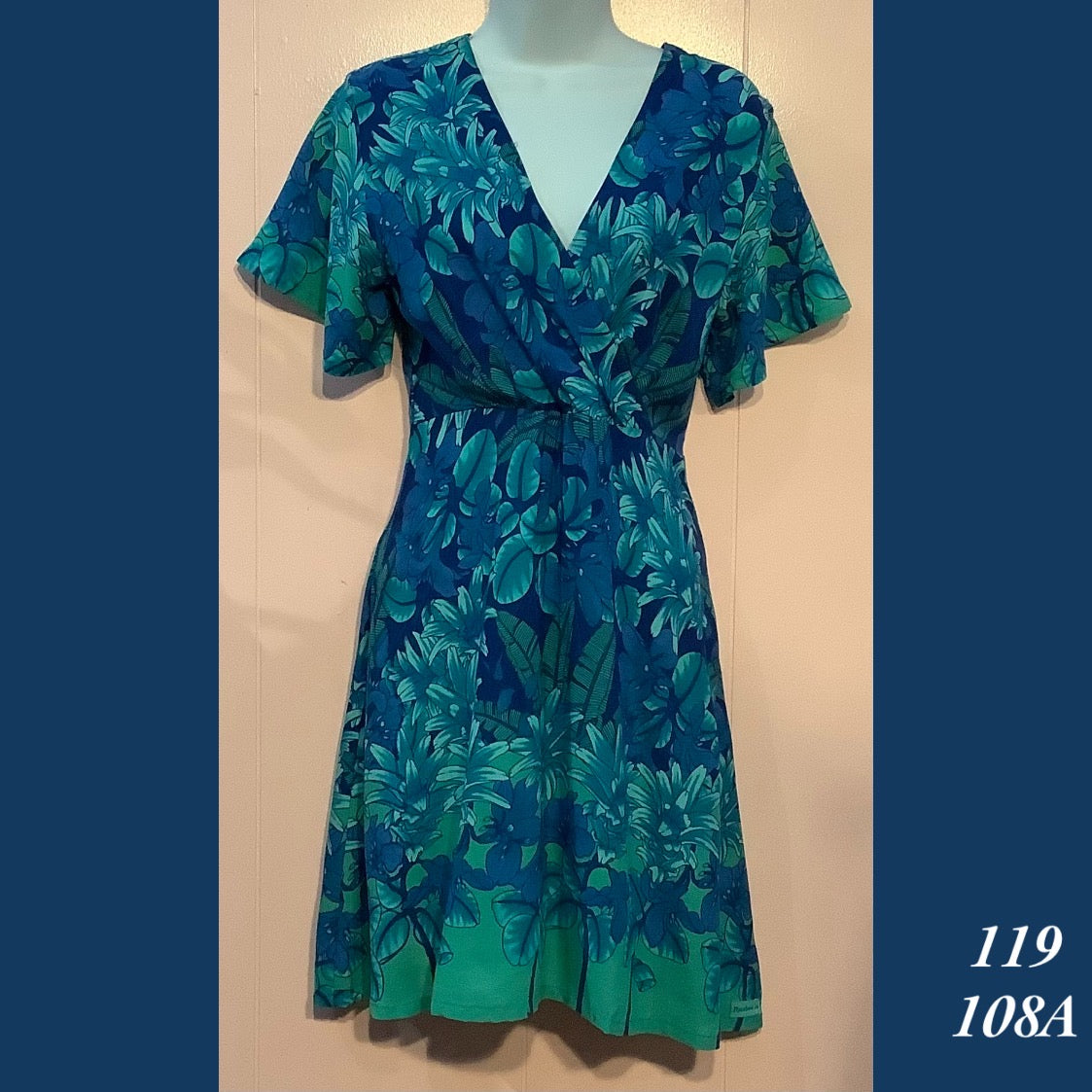 119 - 108A , Sleeved cross front dress with pockets