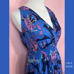 149LX - 381RB, Plus Size Halter Back Dress Long with Pockets