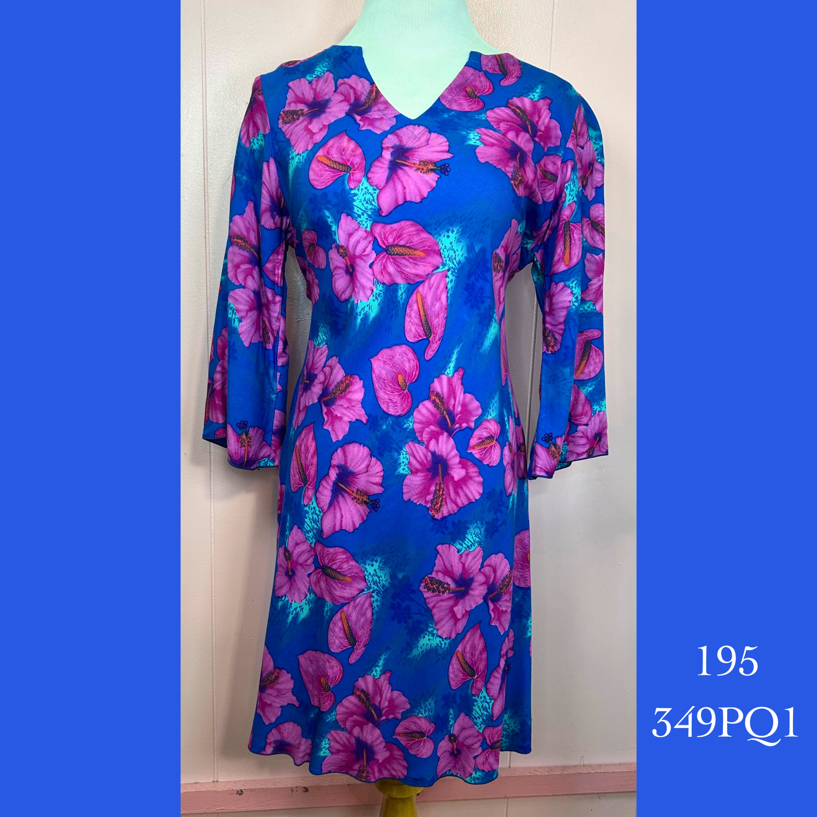 195 - 349PQ1 , Tunic Dress with 3/4 Sleeve