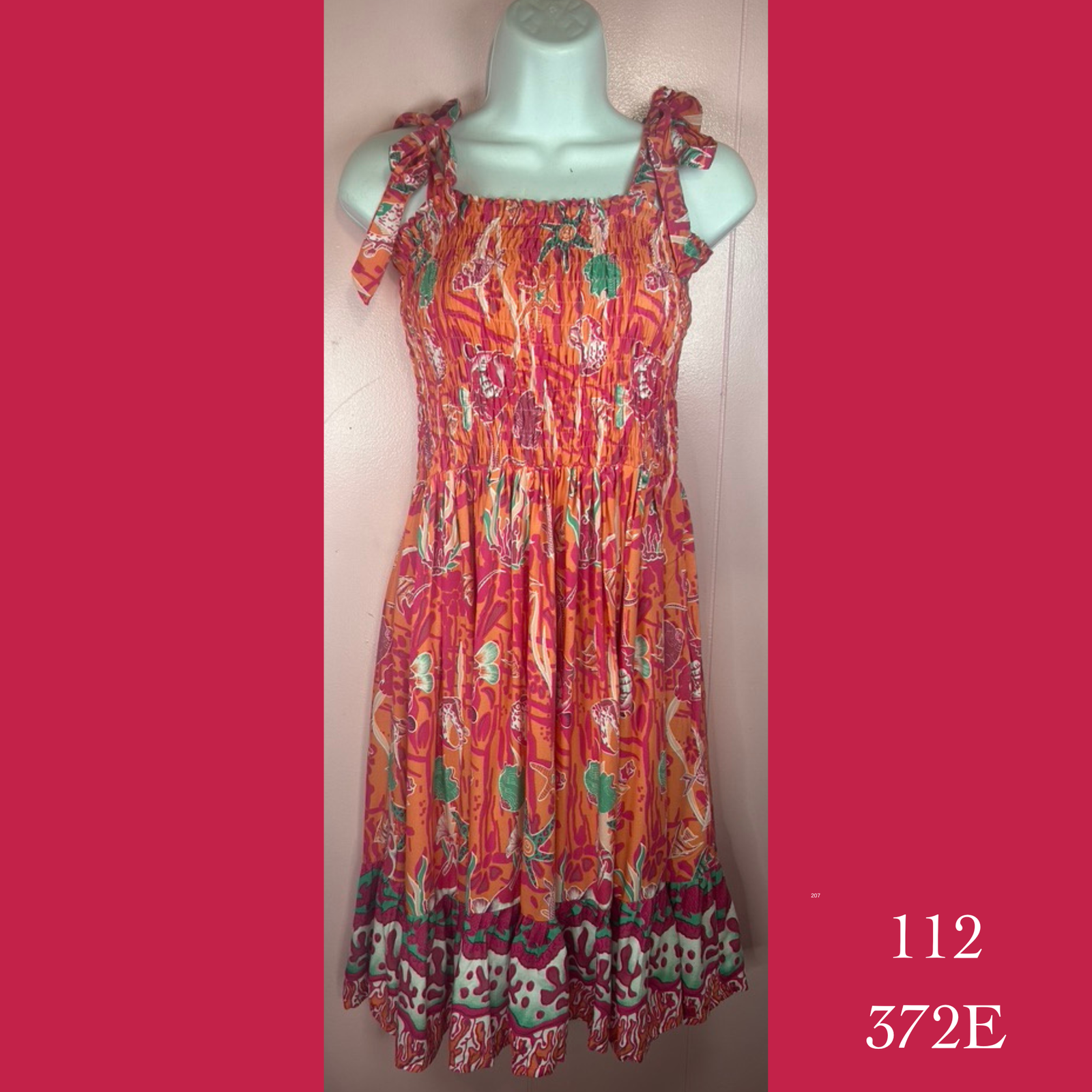 112 - 372E , Elastic top tie strap dress