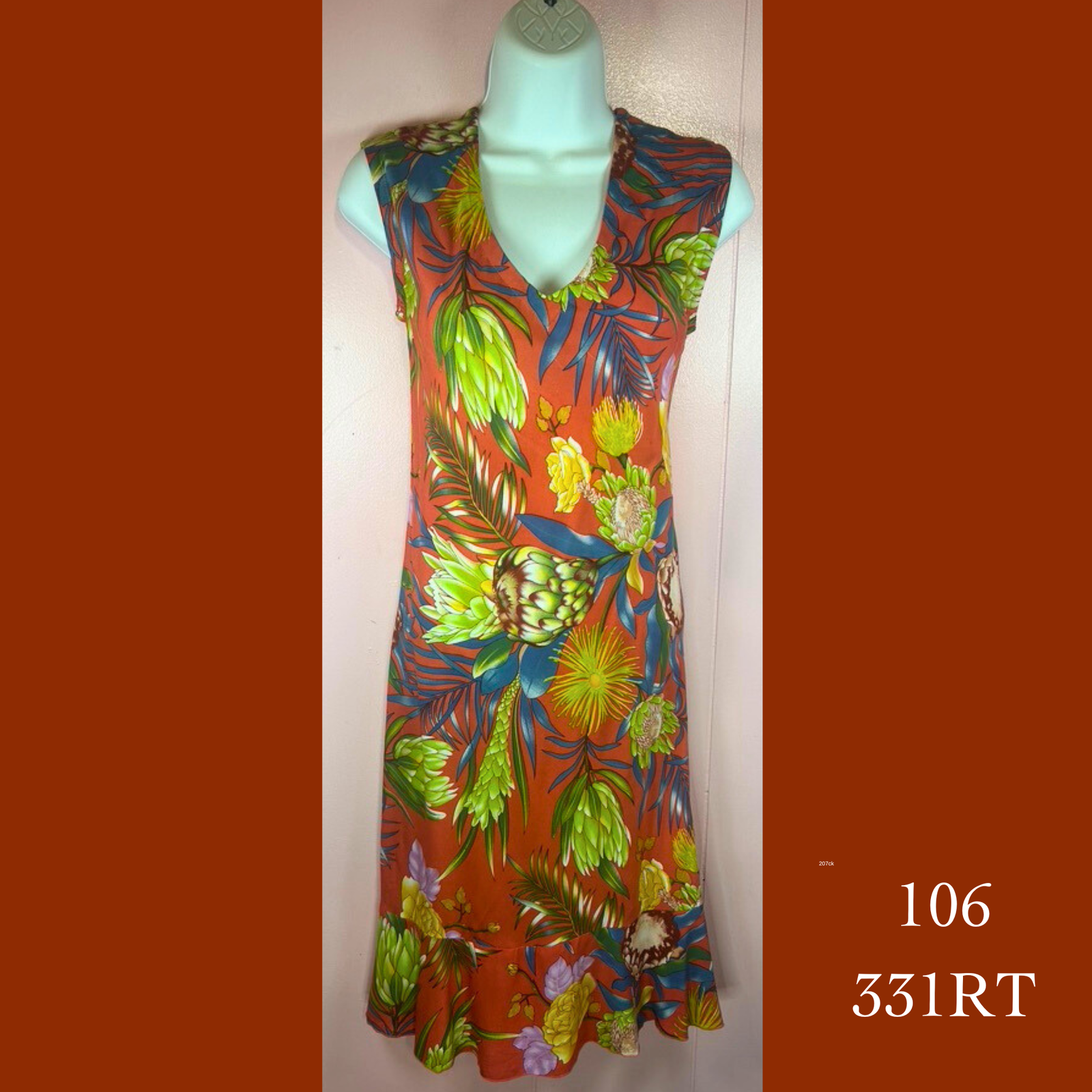 106 - 331RT , V Neck Bias Cut Dress With Ruffle