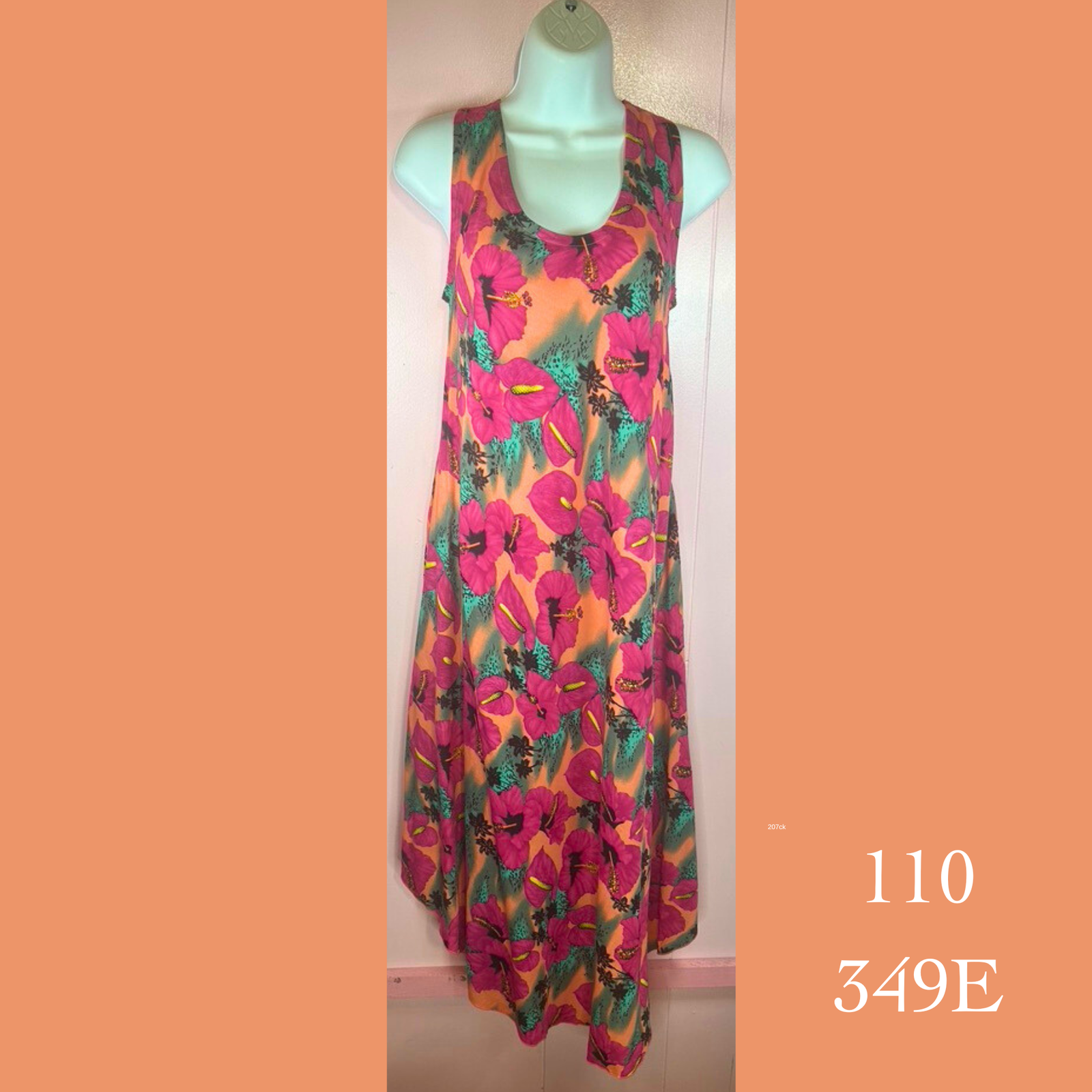 110 - 349E, Resort Wear Floral Print Midi Dress