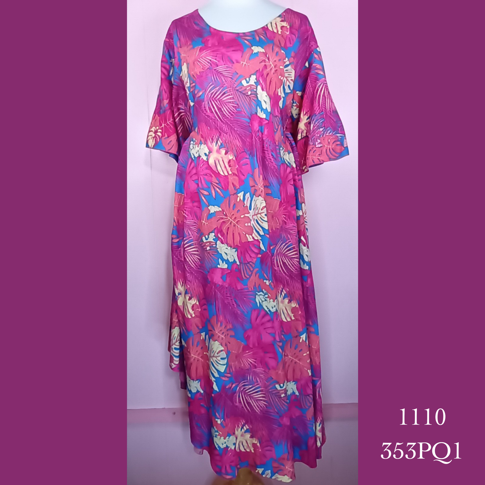 1110X - 353PQ1 , Resort Dress with pockets and scalloped hemline and sleeves Plus Size