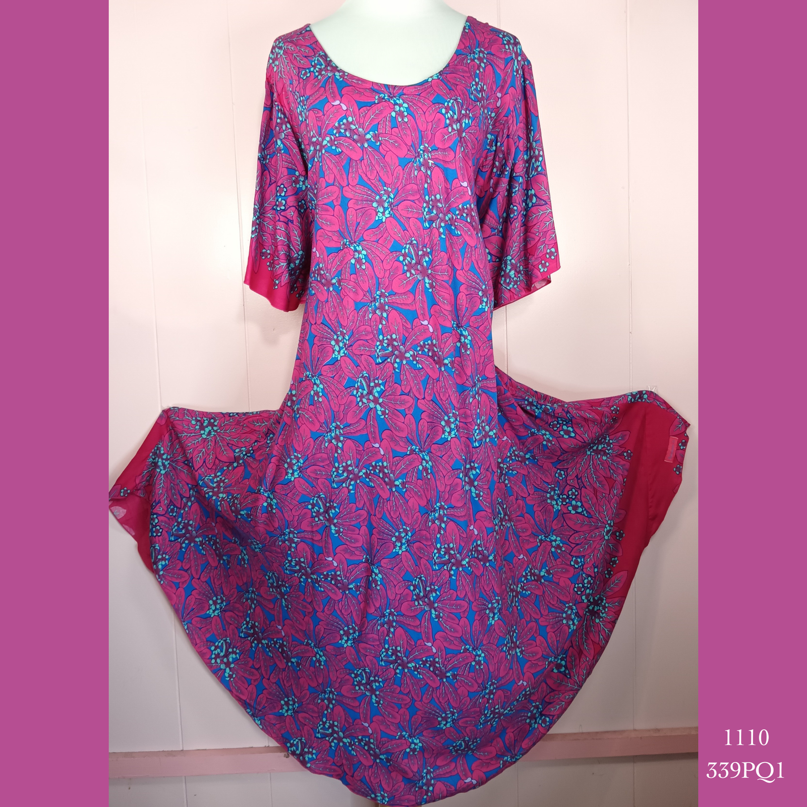 1110X - 339PQ1 , Resort Dress with pockets and scalloped hemline and sleeves plus size