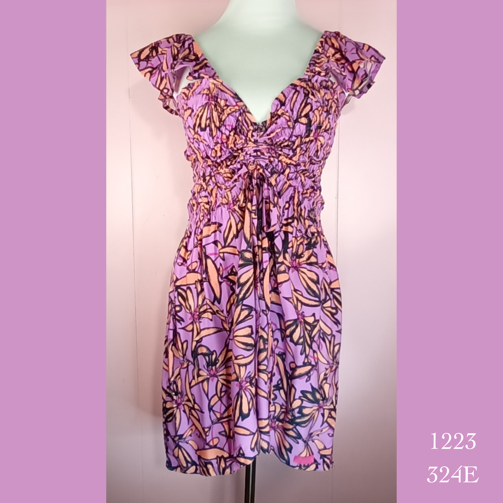 1223 - 324E , Elastic top tie dress