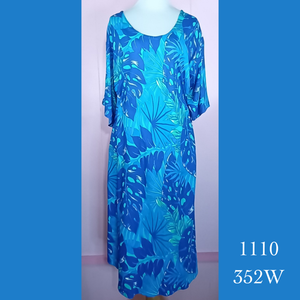 1110X - 352W , Resort Dress with pockets and scalloped hemline and sleeves Plus Size