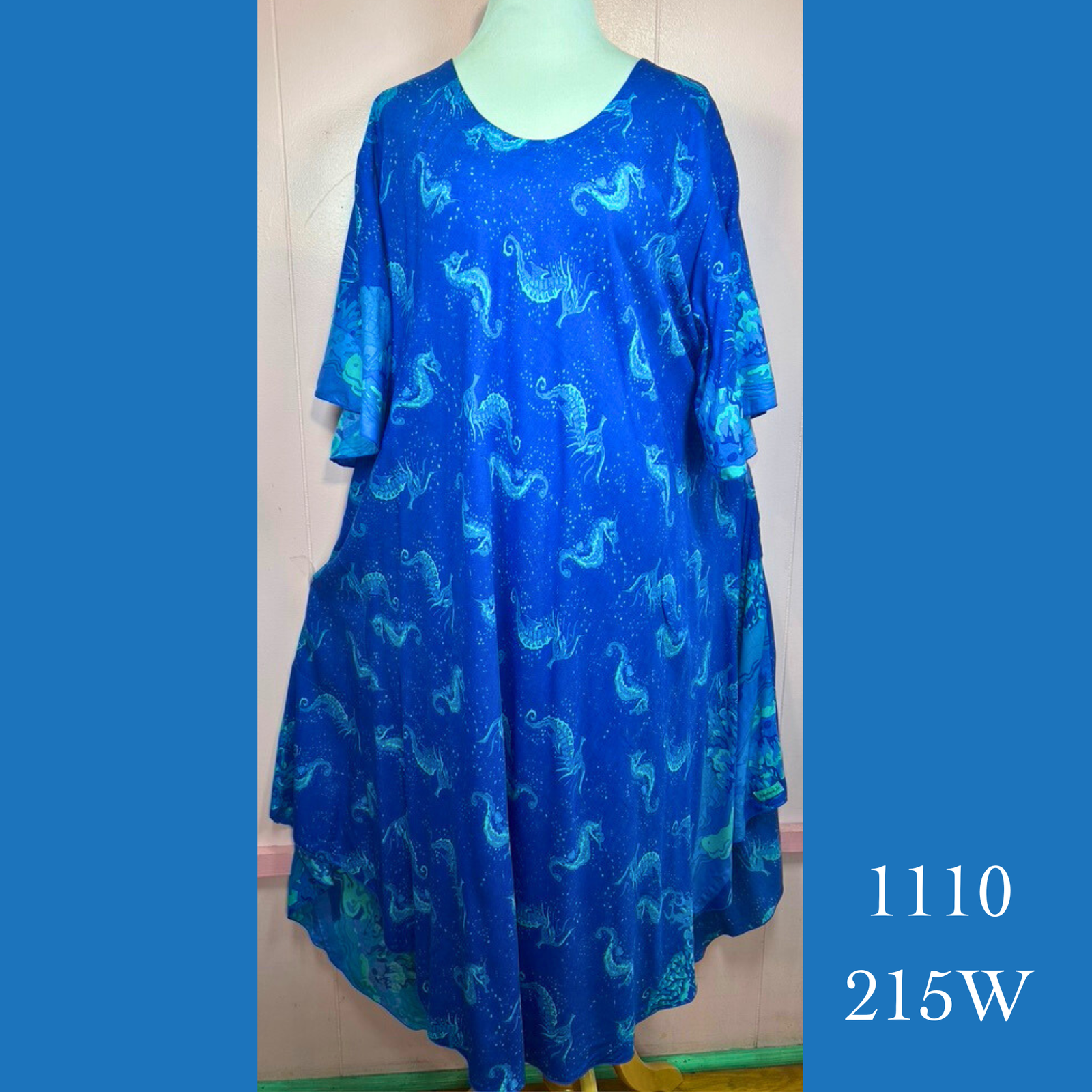 1110X - 215W , Resort Dress with pockets and scalloped hemline and sleeves Plus Size