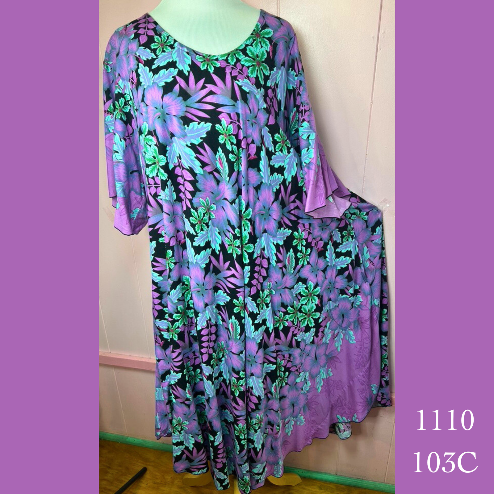 1110X - 103C , Sleeved Resort Dress with pockets and scalloped hemline plus size