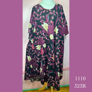 1110X - 323R , Resort Dress with pockets and scalloped hemline and sleeves Plus Size