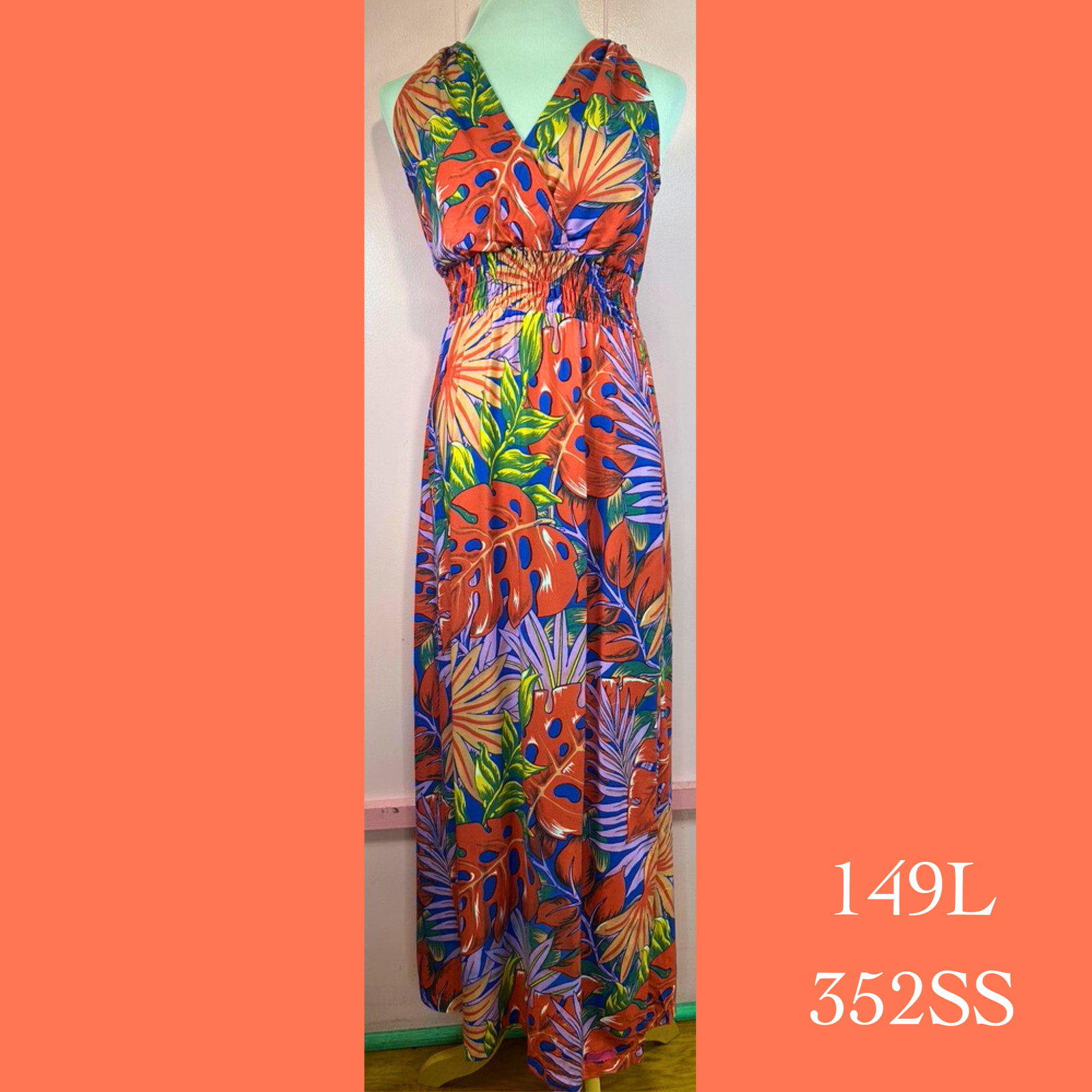 149L - 352SS, Halter back dress long with pockets