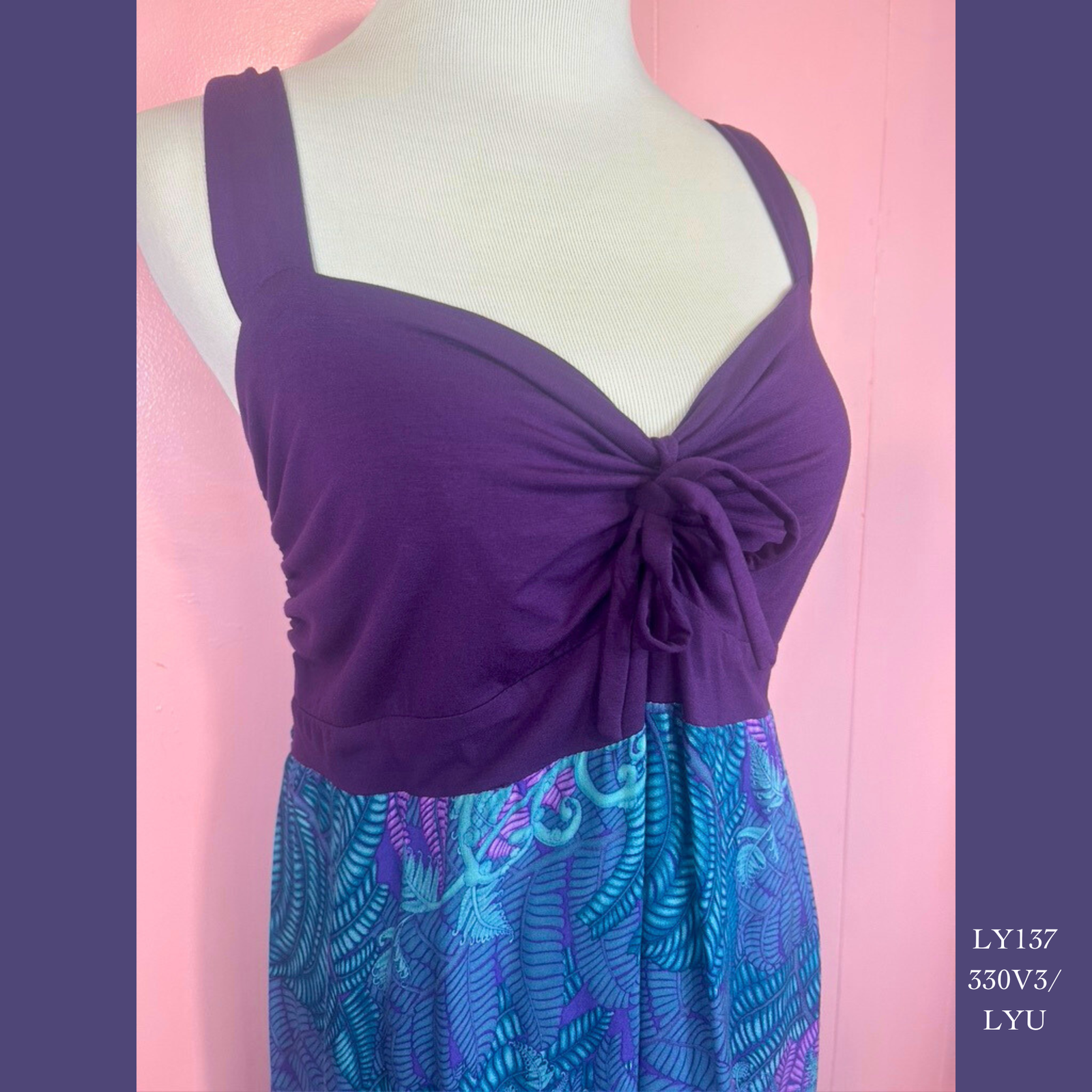 LY137X - 330V3, Lycra top tie front dress Mid length plus size