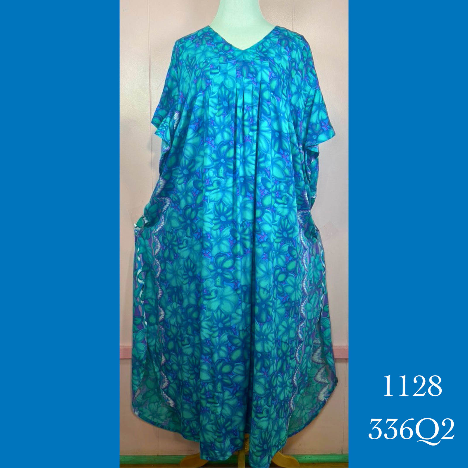1128 - 336Q2, Pleated Caftan Rounded Bottom with Pockets