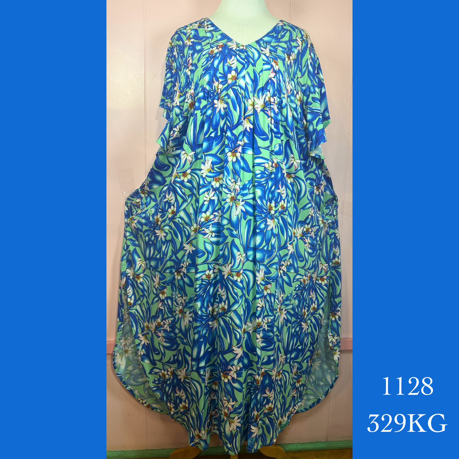 1128 - 329KG, Pleated Caftan Rounded Bottom with Pockets