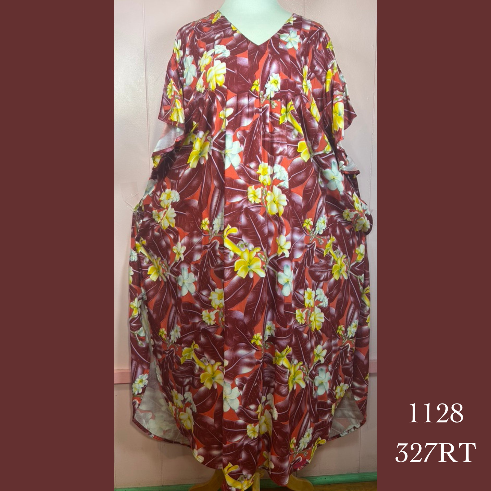 1128 - 327RT, Pleated Caftan Rounded Bottom with Pockets