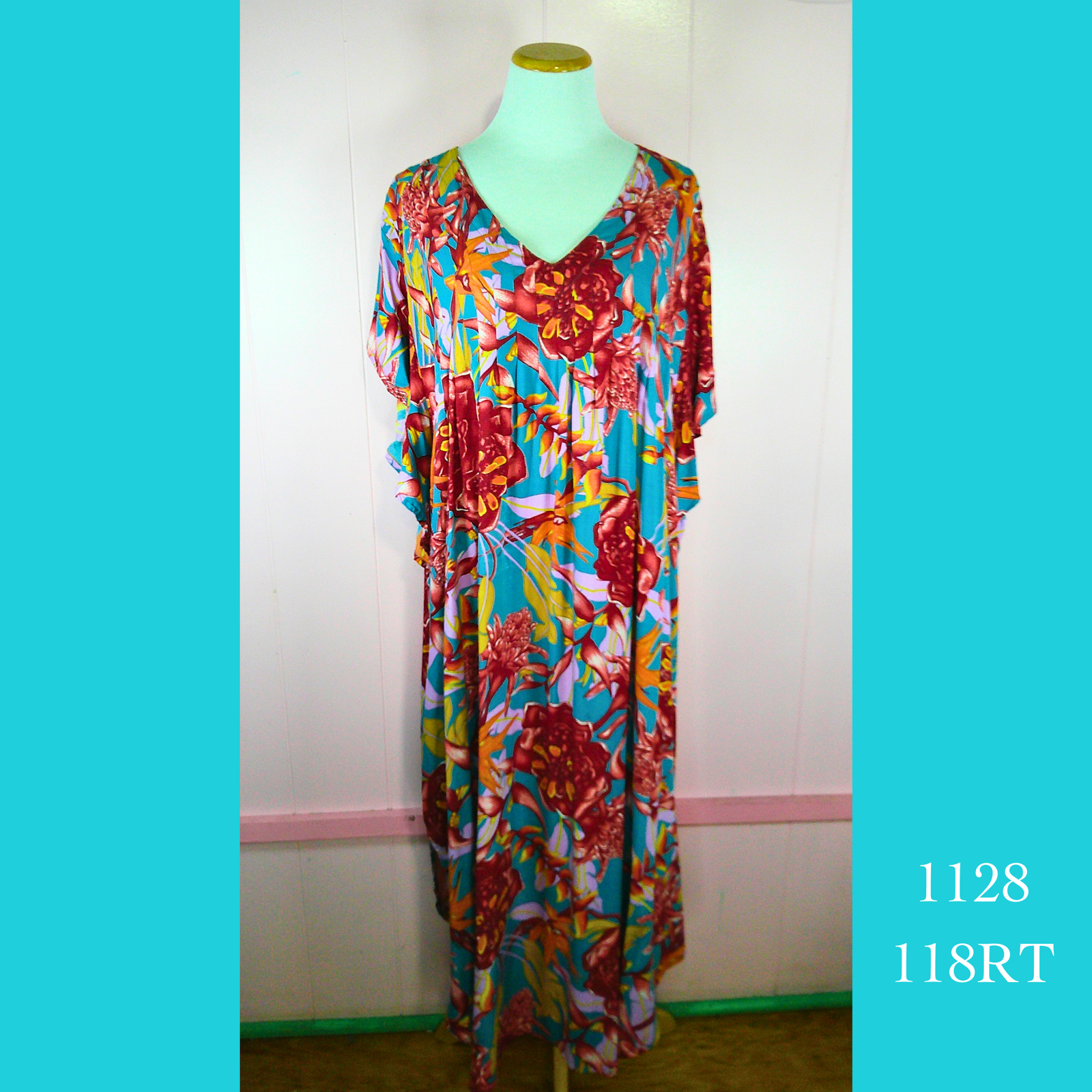 1128 - 118RT , Pleated Caftan Rounded Bottom with Pockets