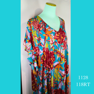 1128 - 118RT , Pleated Caftan Rounded Bottom with Pockets