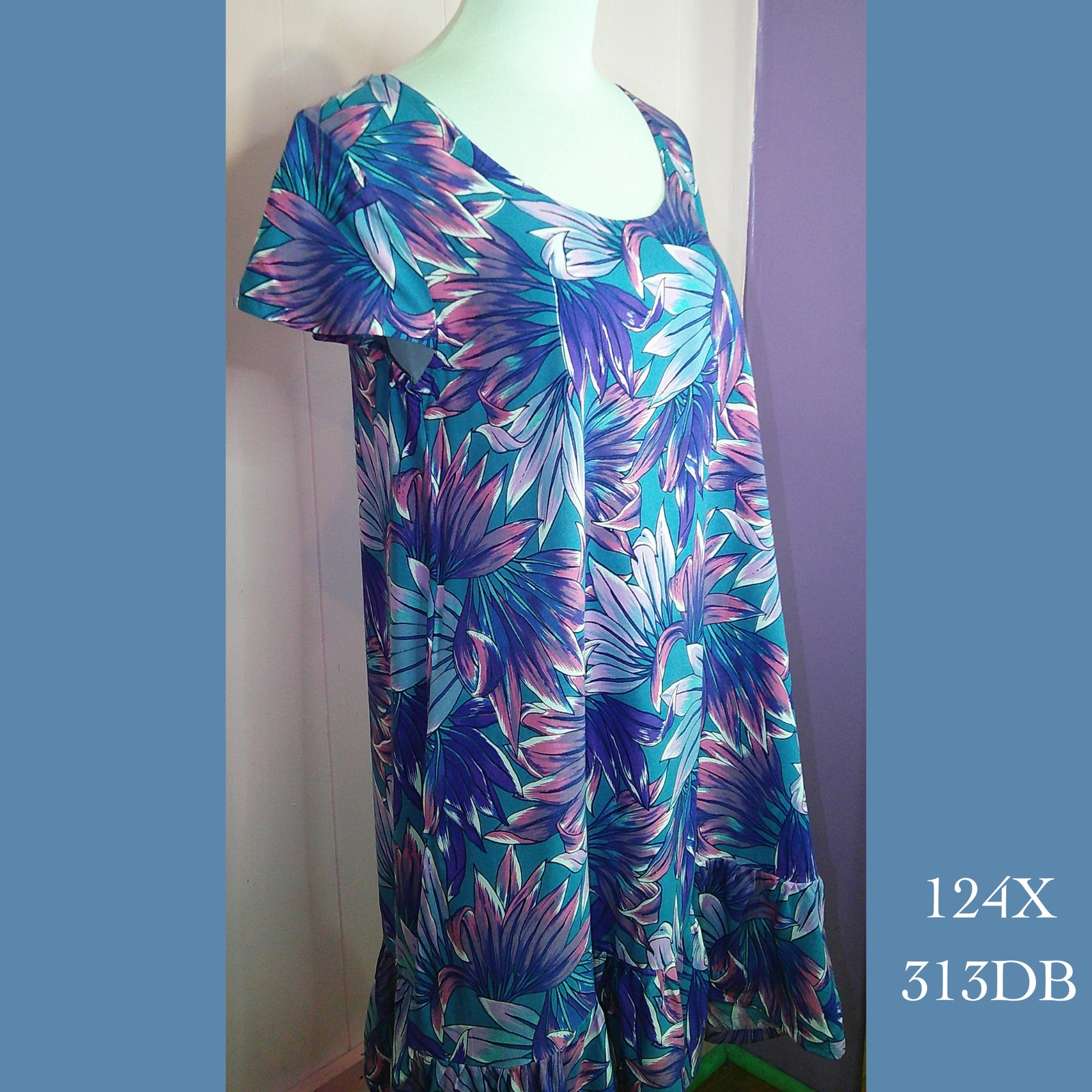 124X - 313DB , Plus Size Ruffle Cap Sleeved Dress