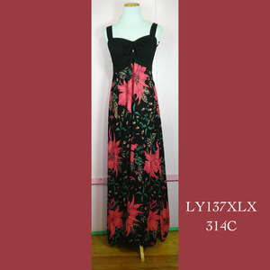 LY137XLX - 314C , Plus Size Lycra Top Tie Front Maxi Dress