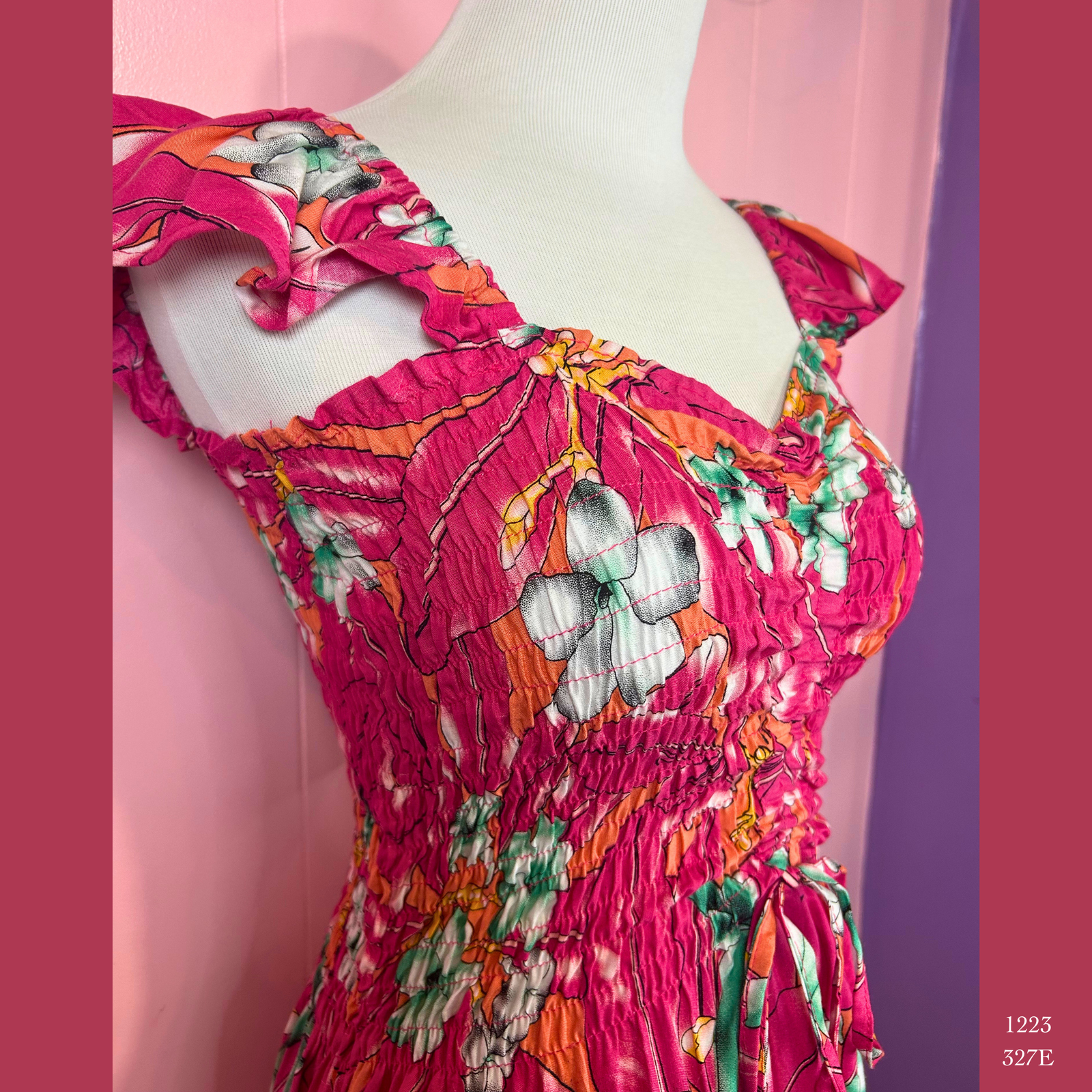 1223 - 327E , Elastic Top Tie Dress