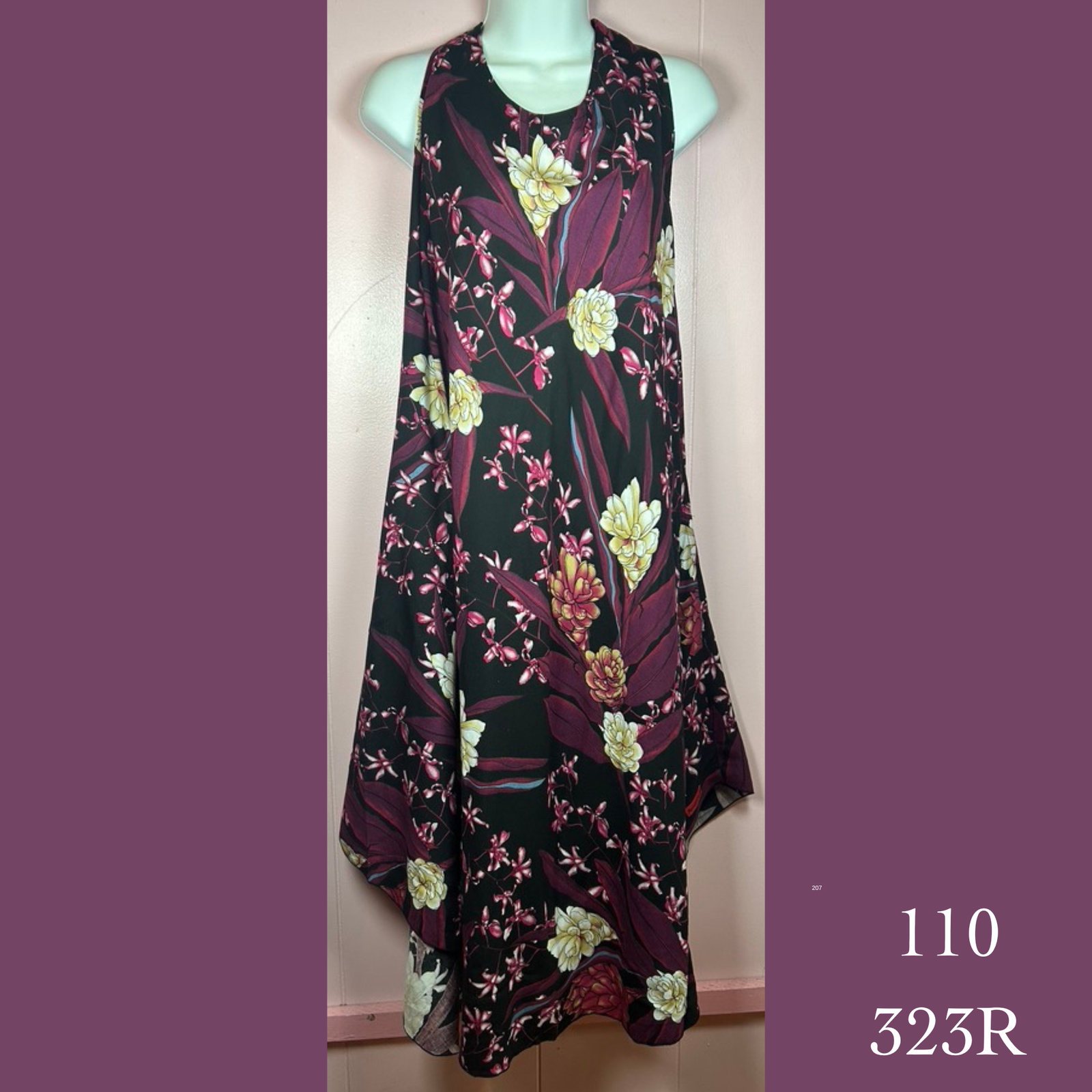 110X - 323R, Resort Wear Floral Print Midi Dress