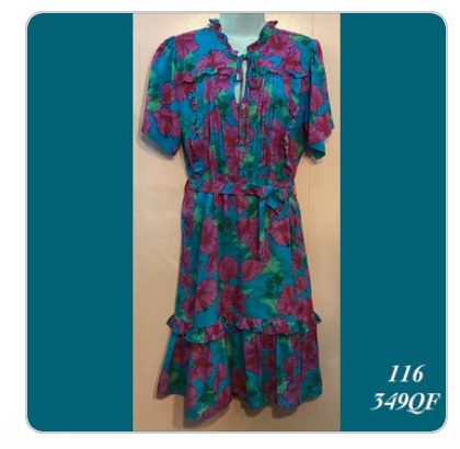 116X - 349QF , Pleated ruffle dress plus size