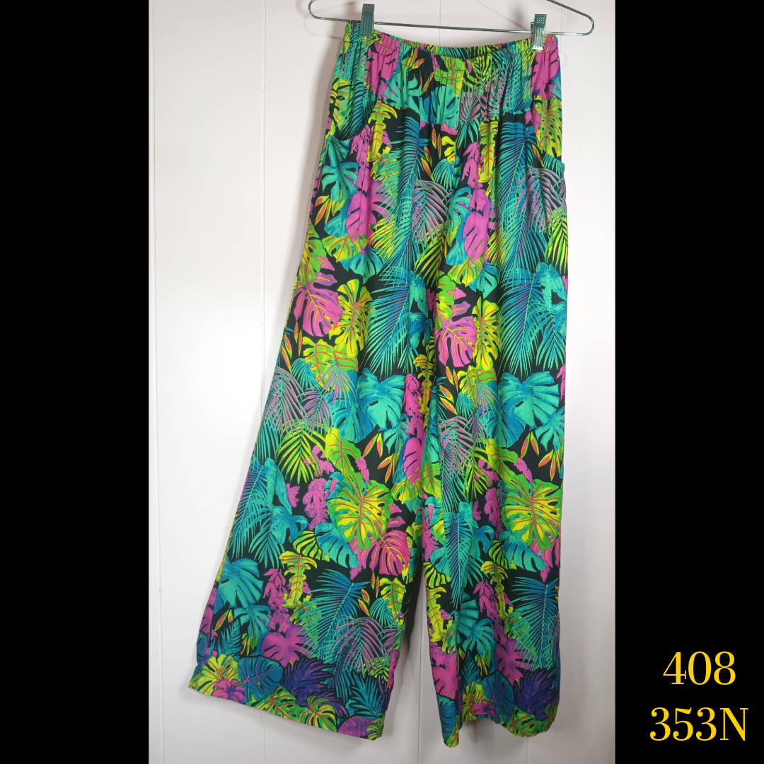 408 - 353N, Wide Leg Long Pants with Pockets