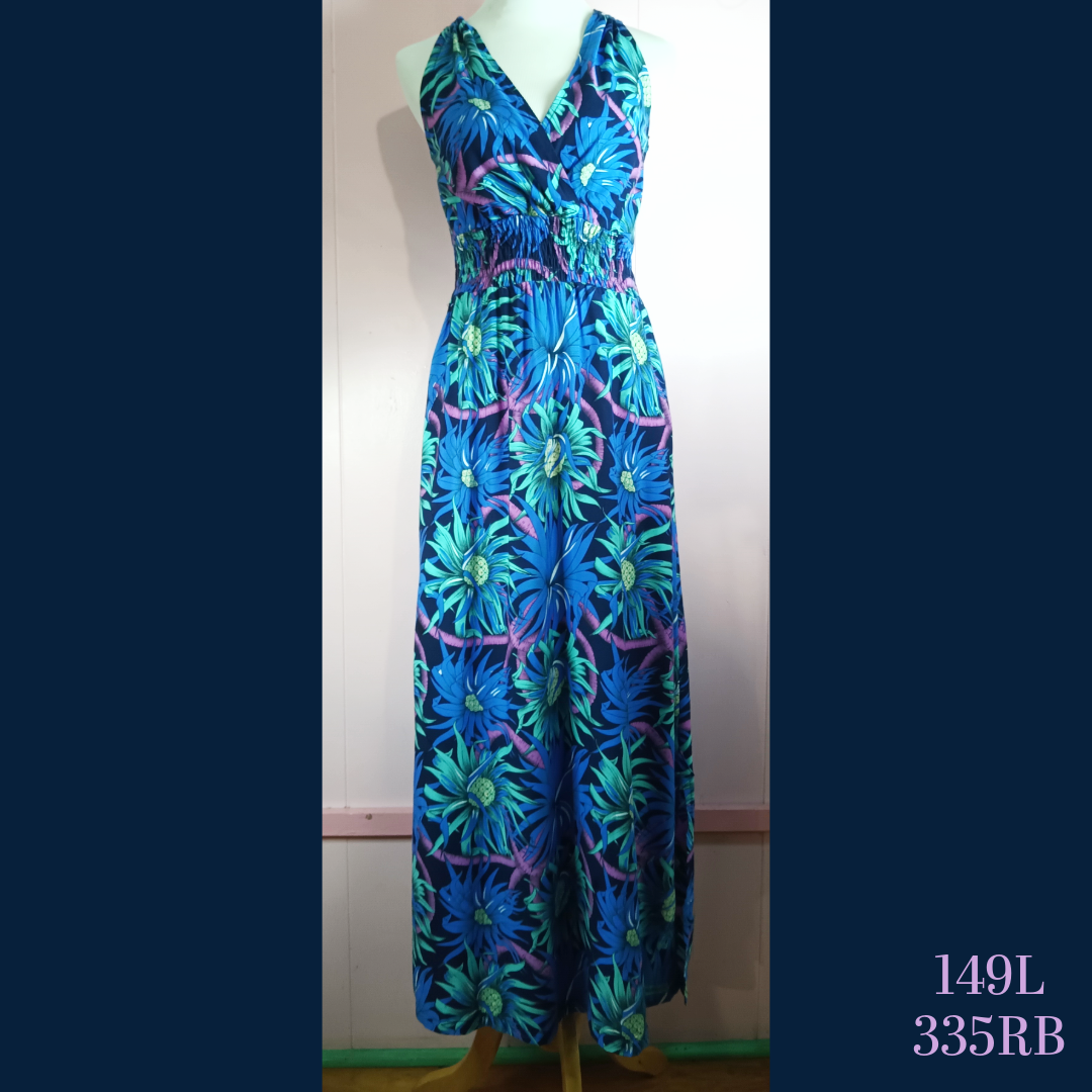 149L - 335RB, Halter Back Dress Long with Pockets