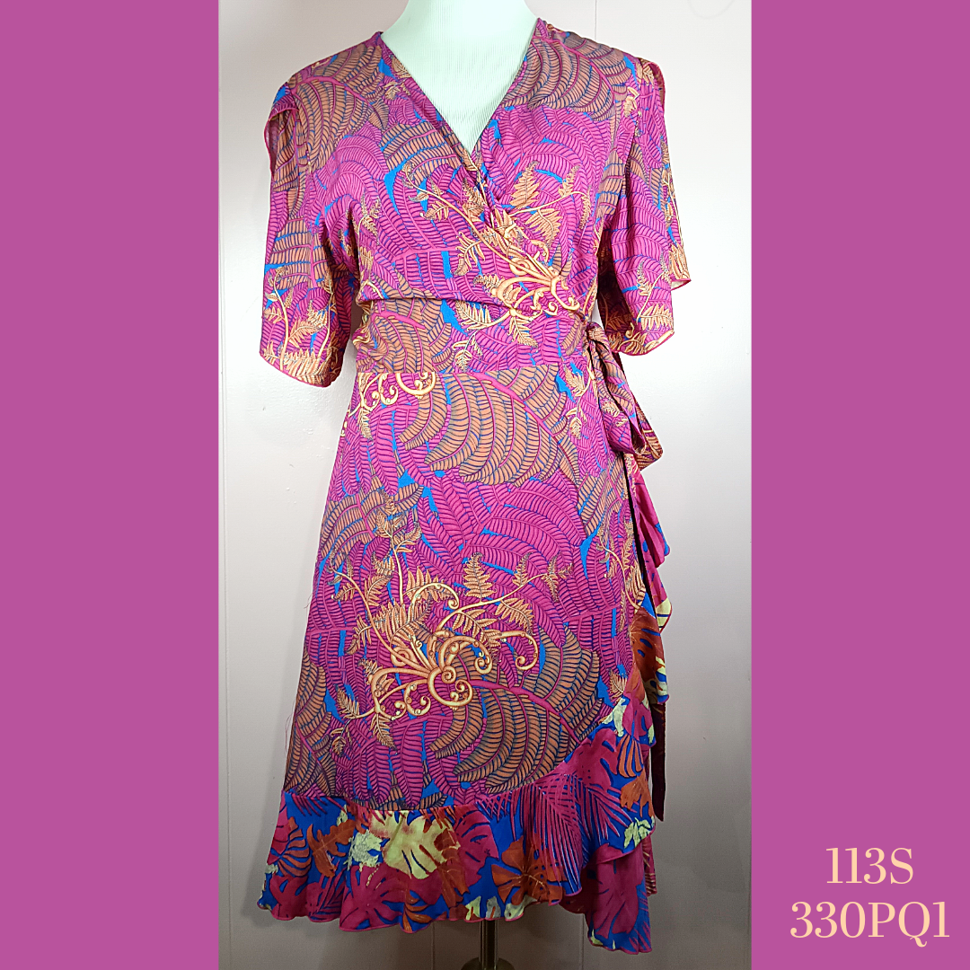 113S - 330PQ1/353PQ1, Wrap Midi Dress with Sleeves