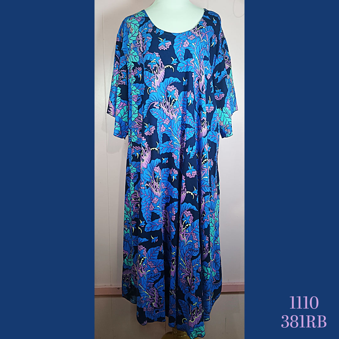 1110X- 381RB, Plus Size Resort Dress with Pockets, Scalloped Hemline and Sleeves