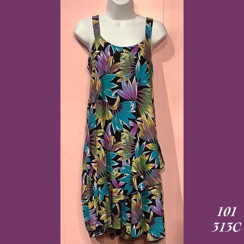Rainbow Jo Floral Print Sundress Floral Tiered Midi Dress -101 - 313C