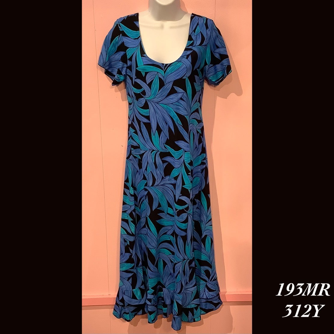 193MR - 312Y , Sleeved bias cut dress mid length with ruffle