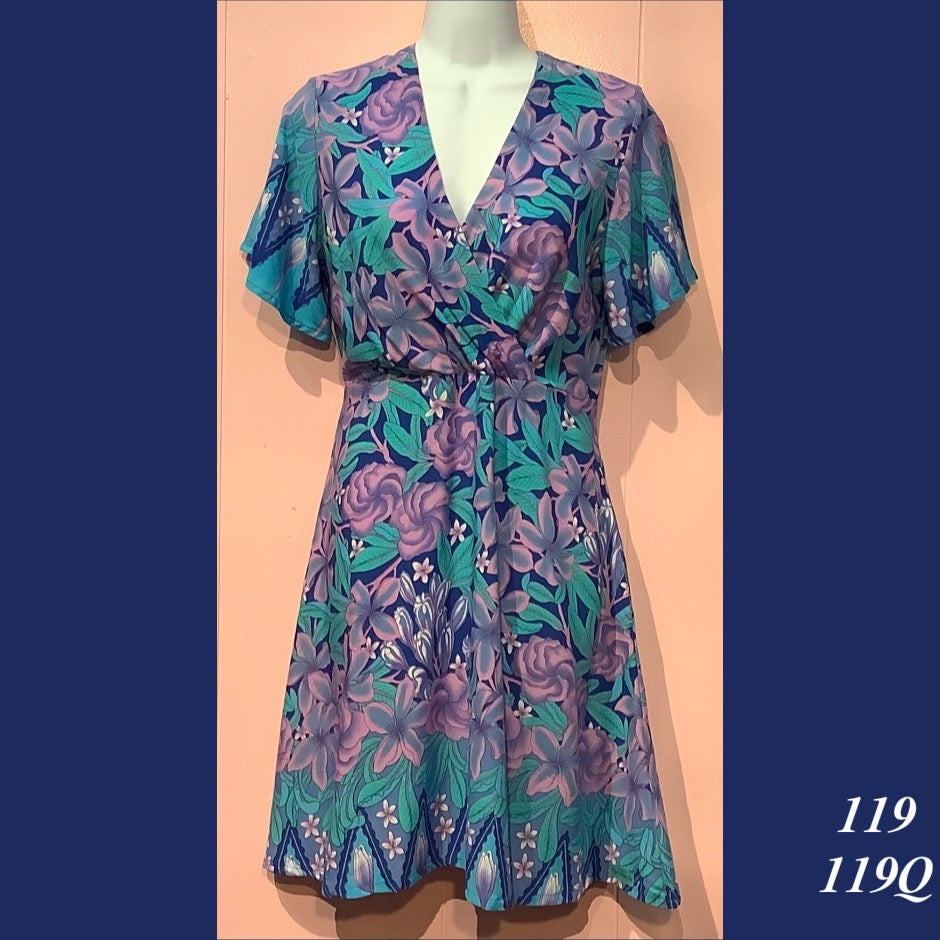 119X - 119Q , Sleeved cross front dress with pockets plus size