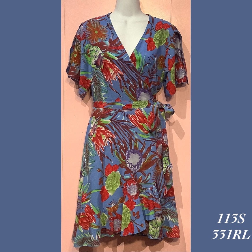 113S - 331RL , Wide sleeve wrap dress with pockets