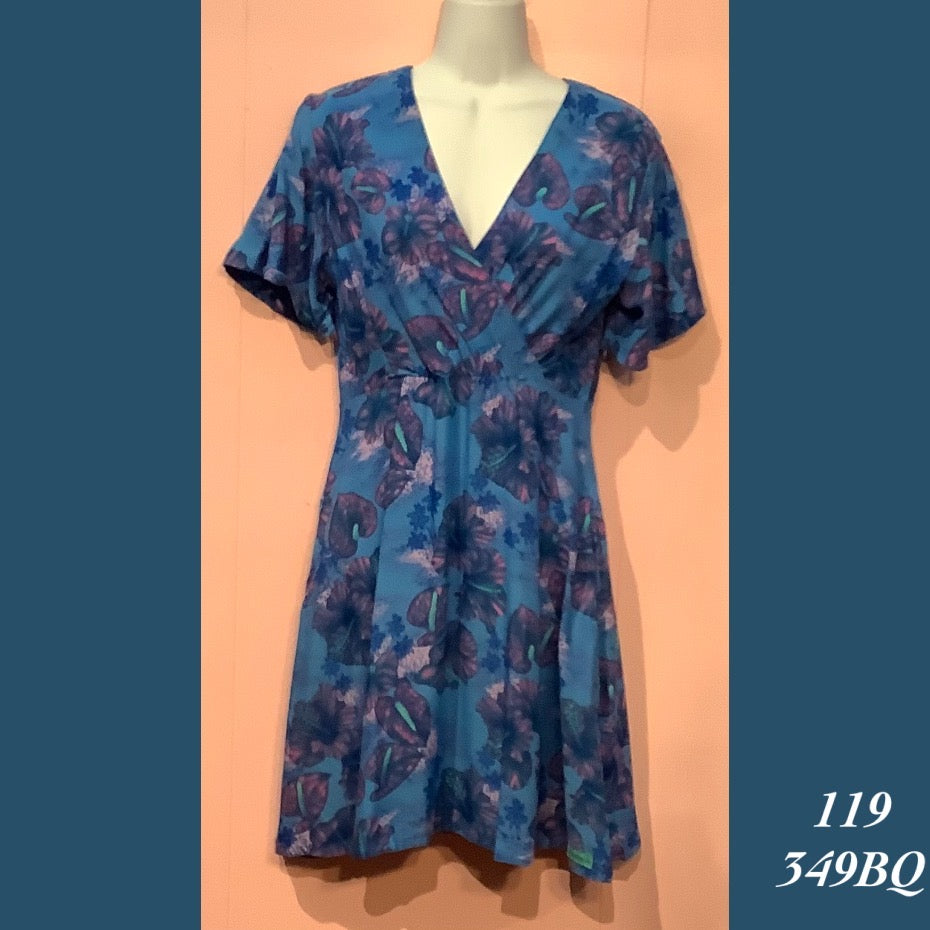 119X - 349BQ , Plus size sleeved cross front dress with back zipper and pockets